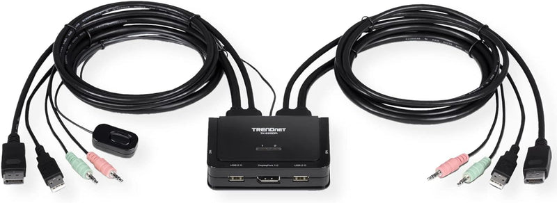 TRENDnet TK-220DPI 2-Port 4K DisplayPort 1.2 KVM-Switch mit Audio, 4K UHD (3840 x 2160@60Hz), 3,5-mm