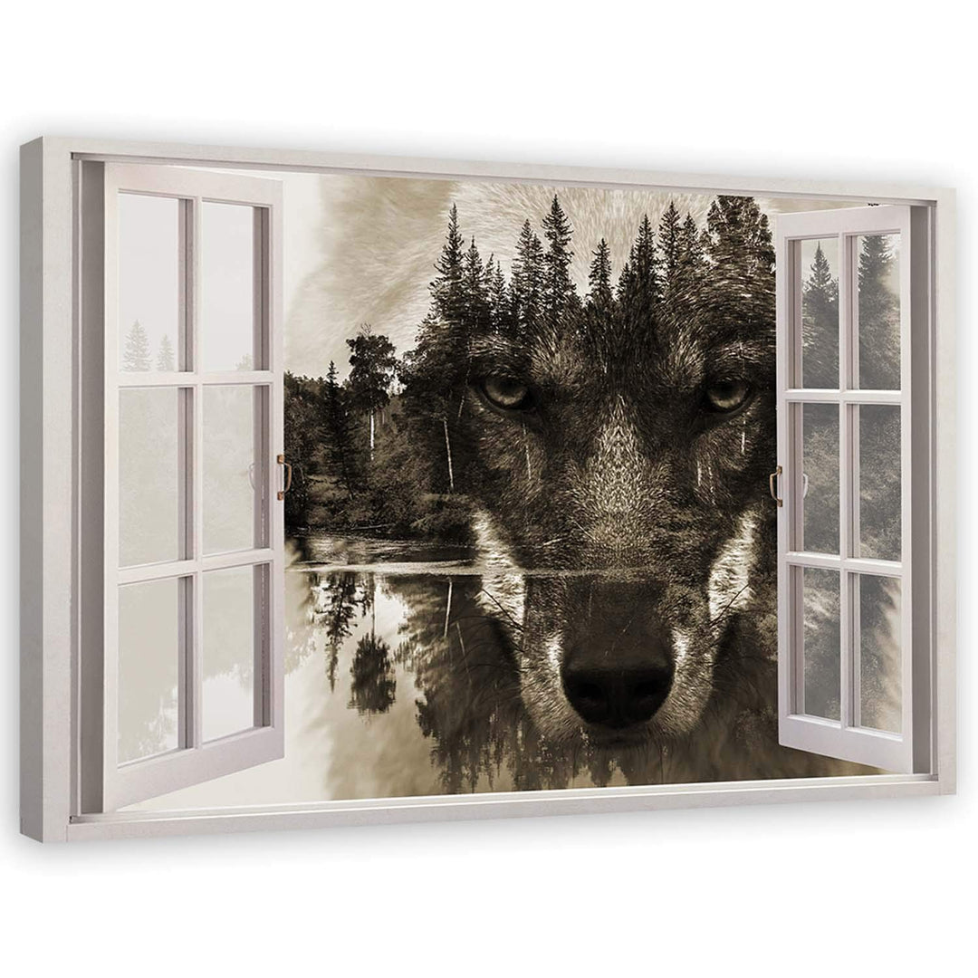 Feeby Leinwand Bilder - Fensterblick Natur- 120x80 cm- Deko Wohnzimmer - Wandbilder Schlafzimmer - D