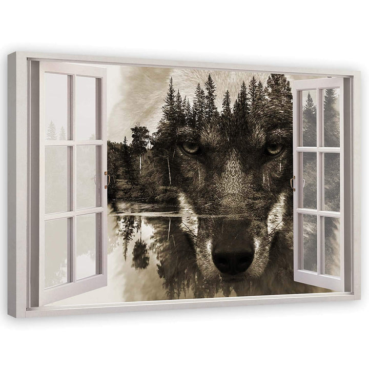 Feeby Leinwand Bilder - Fensterblick Natur- 120x80 cm- Deko Wohnzimmer - Wandbilder Schlafzimmer - D