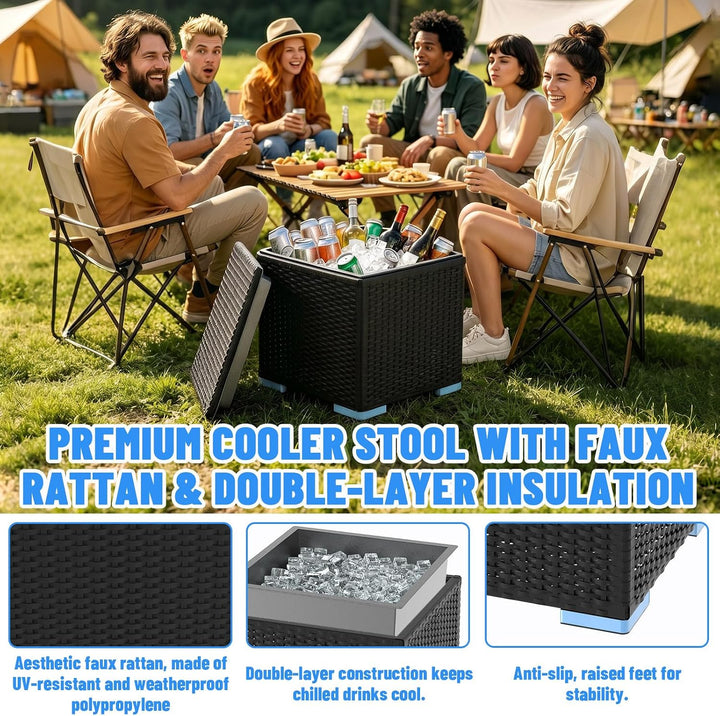 Kühlbox 40L 43x43x43cm – Quadratischer Getränkekühler mit PE Rattan Optik &amp; Doppelwandiger Stahleins