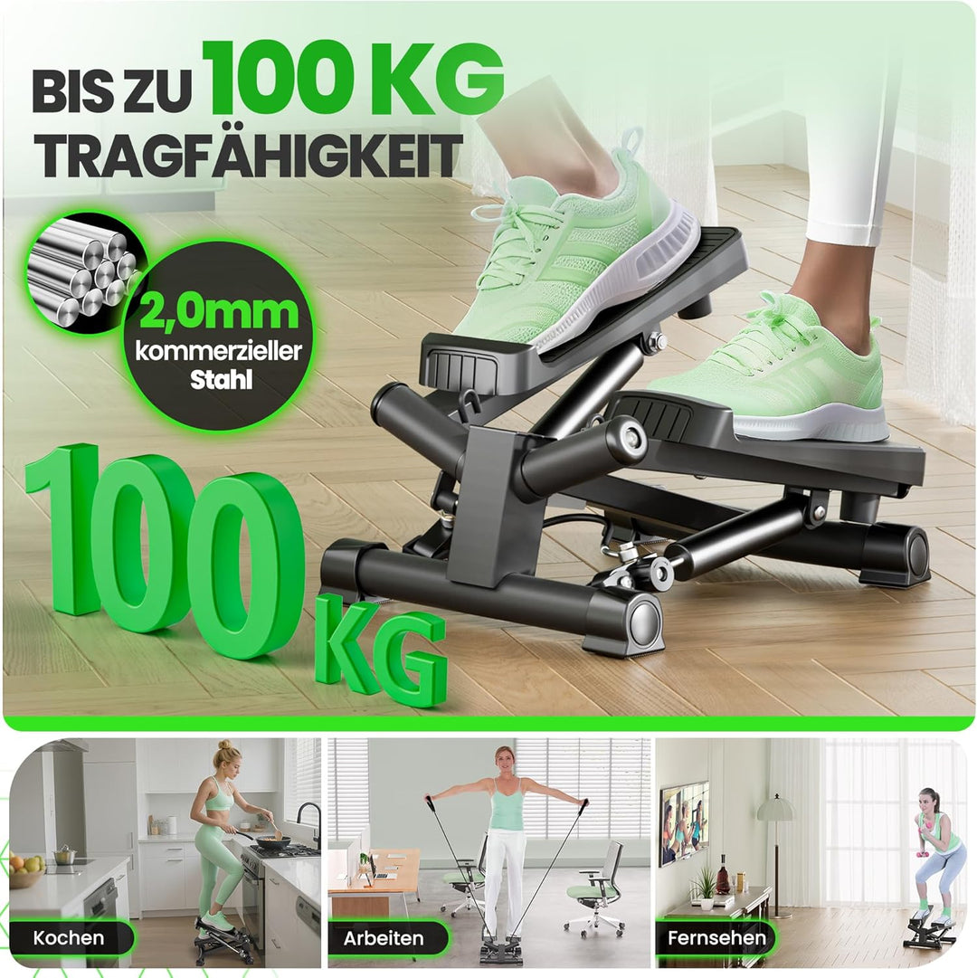 Ultrasport Stepper für Zuhause I Mini Stepper Fitness, 2 in 1 Up-Down Swing Stepper mit Power Ropes