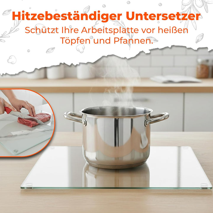 Glas Schneidebrett | 40 x 50 cm | Schneidebrett Glas für die Küche | Hygienisches Schneidebrett aus