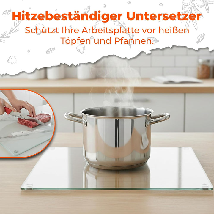 Glas Schneidebrett | 30 x 40 cm | Schneidebrett Glas für die Küche | Hygienisches Schneidebrett aus