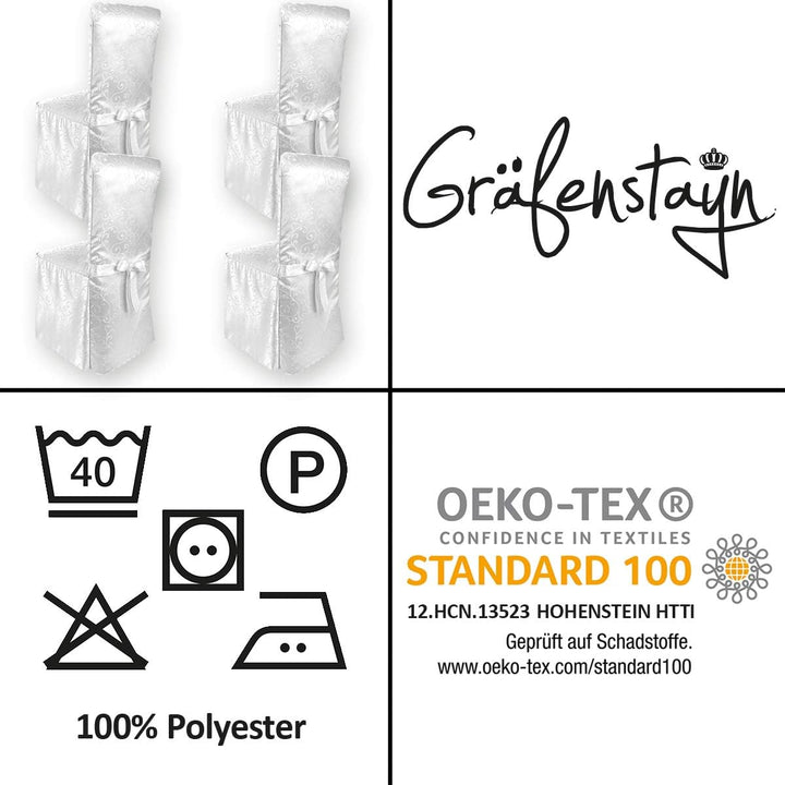 Gräfenstayn® 4er-Set Stuhlhusse Sofia mit Schleife, im Jacquard Muster runde und eckige Stuhllehnen