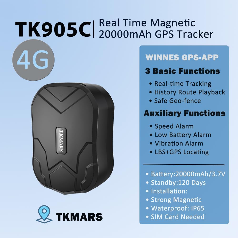 TKMARS TK905B 4G GPS Tracker 10000mAh Lange akkulaufzeit, magnetisch, wasserdicht IP67, Echtzeit-Tra