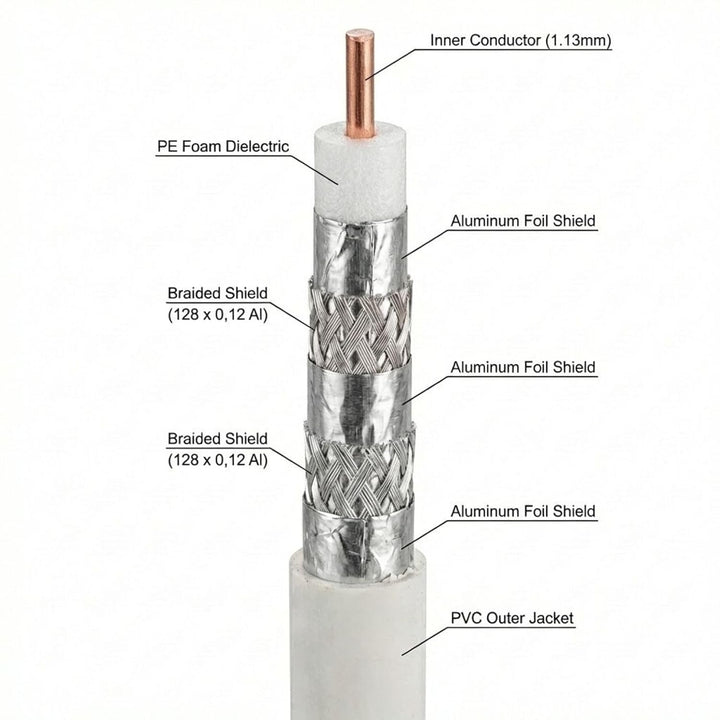 Premium X Deluxe PRO Koaxial Kabel 5-Fach geschirmt, reines Kupfer 100 Meter SAT Antennenkabel + 10