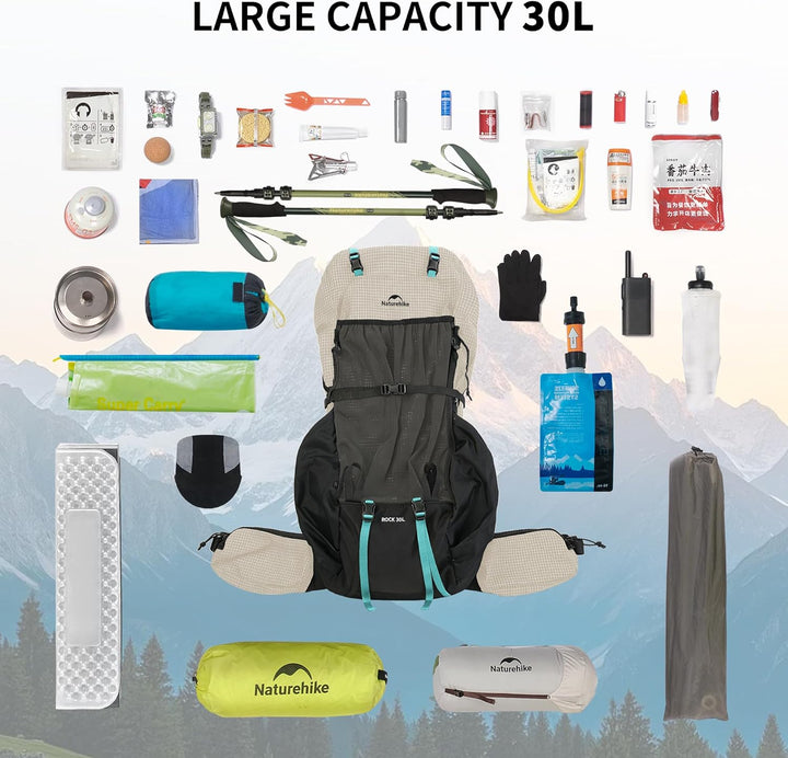 Naturehike Rock 2.0 Upgraded 30L Rucksack Interner Rahmen Wanderrucksack Herren Damen mit Regenhülle