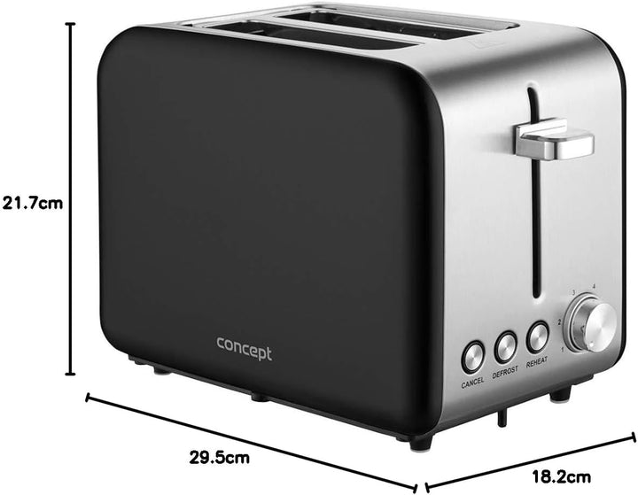Concept TE2052 Edelstahl Toaster mit Breitem Schlitz 36mm 2 Röstkammern Elektronischer Timer 950W Ma