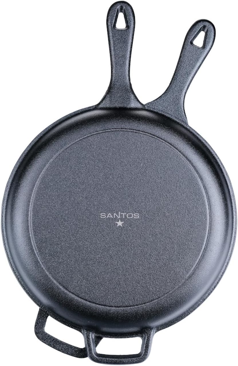 SANTOS Grillpfannen-Set Ø27cm - Gusseiserne Pfanne - Deckel - Schmoren, Braten, Grillen, Backen - Gu