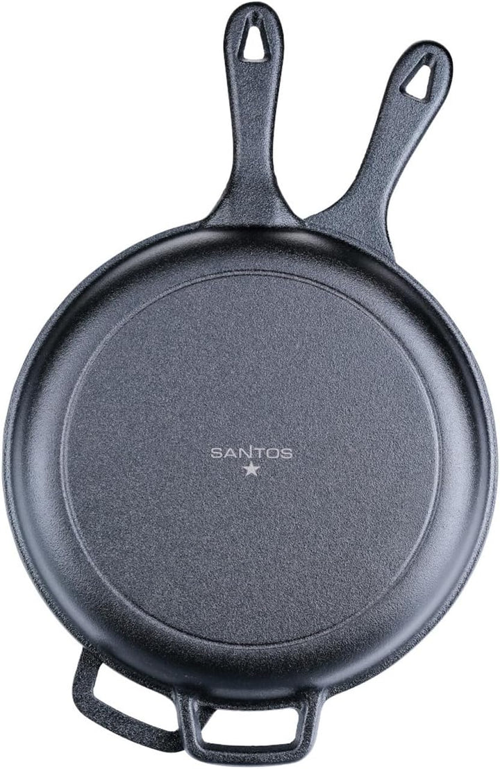 SANTOS Grillpfannen-Set Ø27cm - Gusseiserne Pfanne - Deckel - Schmoren, Braten, Grillen, Backen - Gu