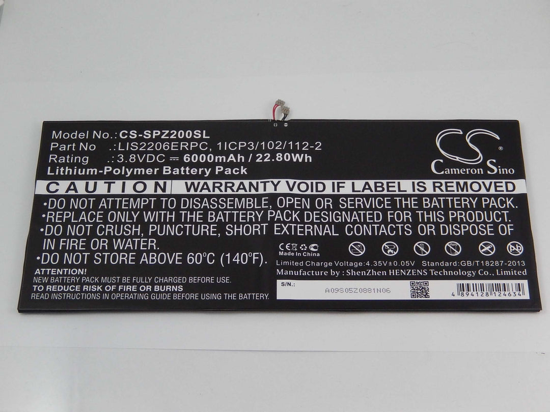 vhbw Akku Ersatz für Sony 1277-3631.1B, 1ICP3/102/112-2, LIS2206ERPC für Tablet Pad (6000mAh, 3,8V,