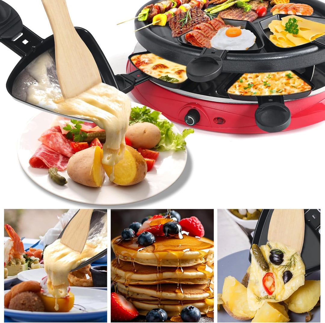 HengBO Raclette Pfännchen Set 4 Stück Mini Antihaftbeschichtet Raclette Pfännchen Ersatz mit 4 Holz