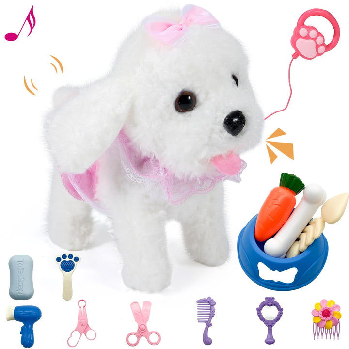 Interaktiver, laufender Plüsch-Welpenspielzeughund, Roboterhund mit Pflegeset, Weihnachtsgeschenkspi