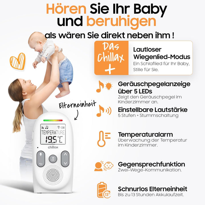 CHILLAX - Audio-Babyphone CB360 Portable - DECT - 2 schnurlose Einheiten - VOX & Eco Modus - Tempera