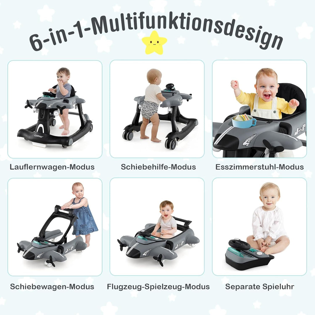 COSTWAY 6 in 1 Lauflernhilfe, Lauflernwagen klappbar mit verstellbarer Höhe & Geschwindigkeit, Baby