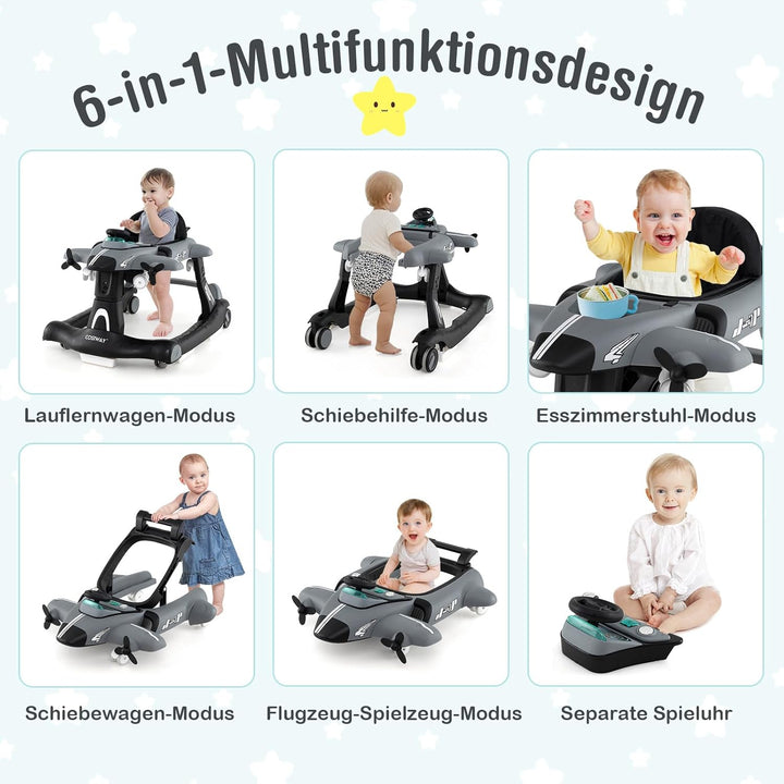 COSTWAY 6 in 1 Lauflernhilfe, Lauflernwagen klappbar mit verstellbarer Höhe & Geschwindigkeit, Baby