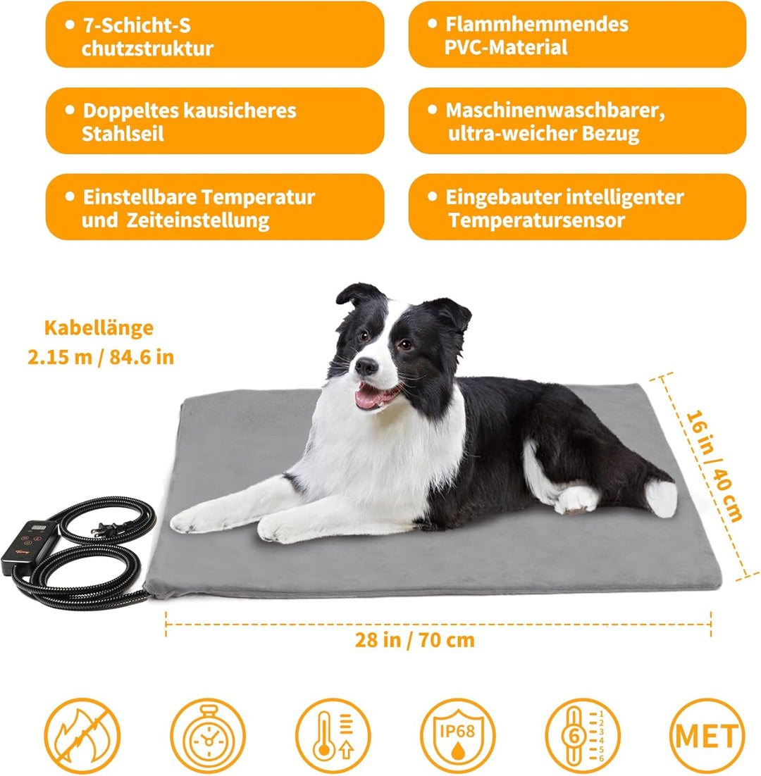 Toozey Katzen & Hund Heizmatte Innen 70 * 40cm, Timing & Temperatur Einstellbar Sicher Elektrisch Ha