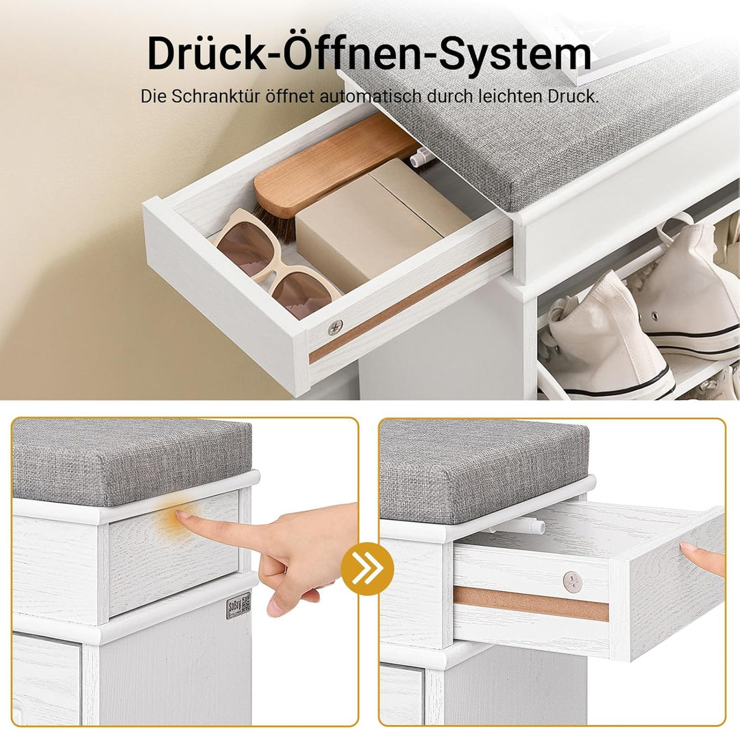 SoBuy Schuhbank mit Sitzfläche und 2 Klappen, schmaler Schuhschrank mit Sitzbank & Schuhregal platzs