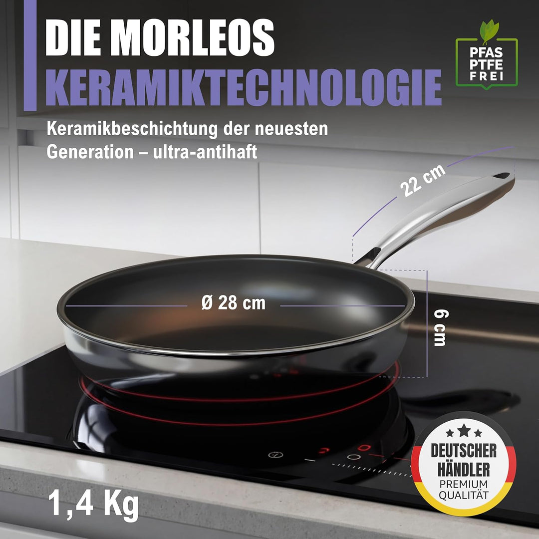 Keramikpfanne 28cm PFAS & PTFE Frei | Vollbeschichtet | 5-Schicht - 3mm -1,3 kg | Premium Bratpfanne