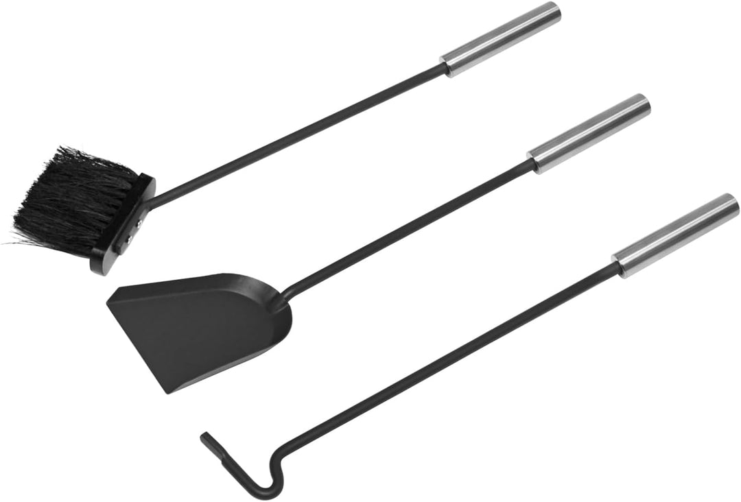 raik Kaminbesteck Set Fritz 3-teilig inkl. Rindsleder Ofenhandschuh schwarz Kamingarnitur Stahl Schw