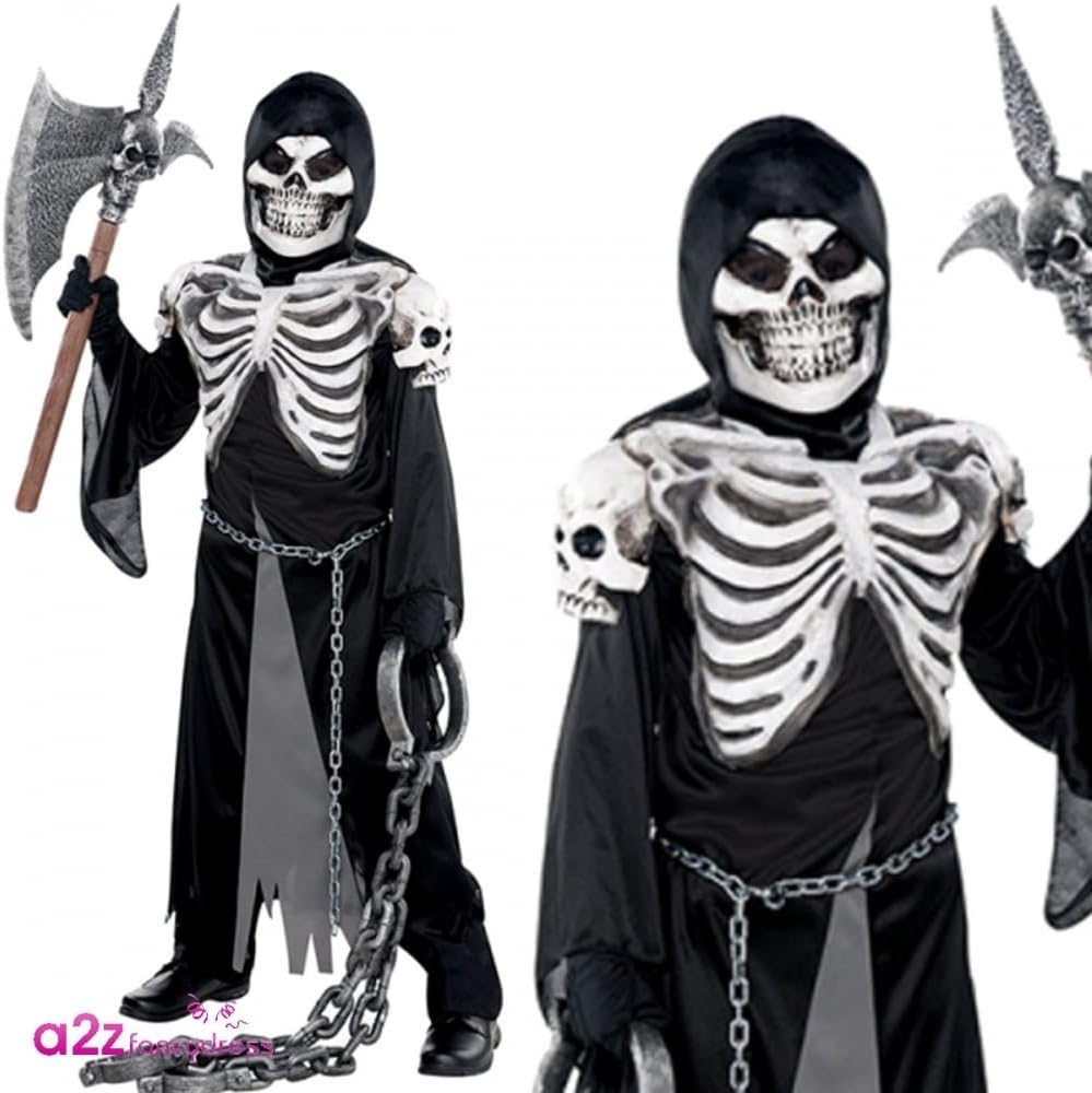 Amscan - Kinderkostüm Sensenmann, Robe, Kapuze, Gesichtsmaske, Skelett, Mottoparty, Karneval, Hallow