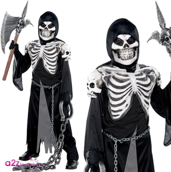 Amscan - Kinderkostüm Sensenmann, Robe, Kapuze, Gesichtsmaske, Skelett, Mottoparty, Karneval, Hallow