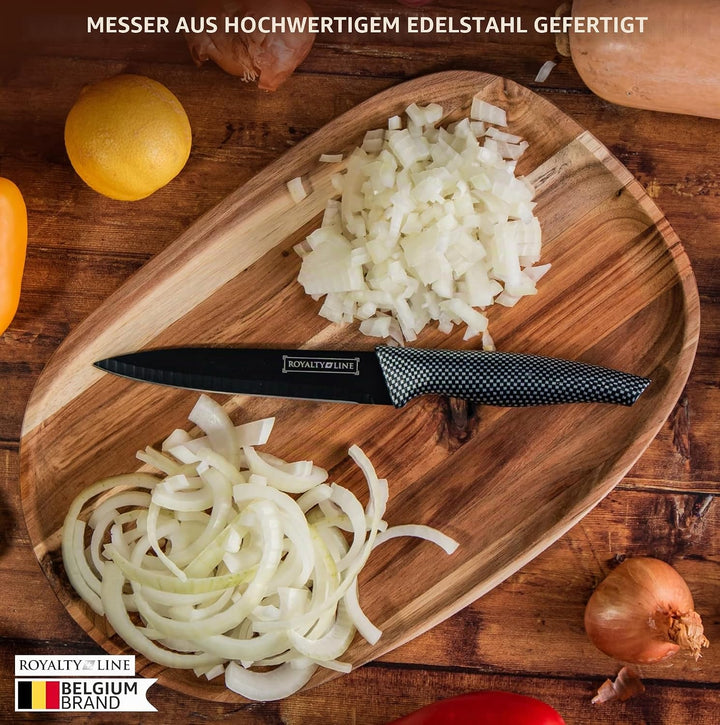 Royalty Line MesserSet Küchenmesser scharf, 6-teilig Anti-Haft Beschichtung, Schälmesser und Steakme