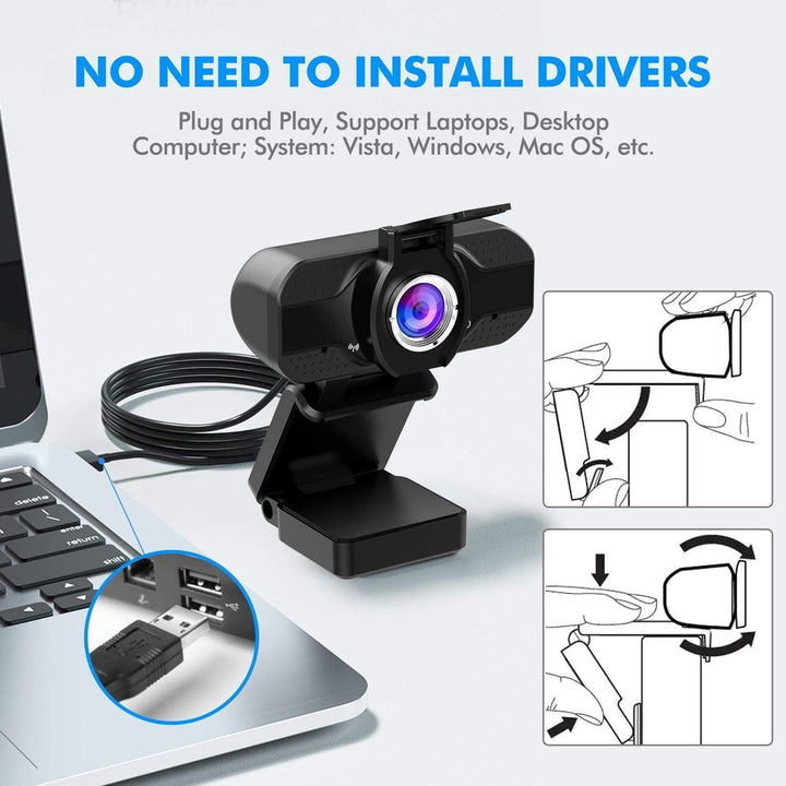 Webcam Full HD 1080P für Videoanrufe, Aufnahmen, Studium, Webkonferenzen | mit Stativ und Webcam Abd