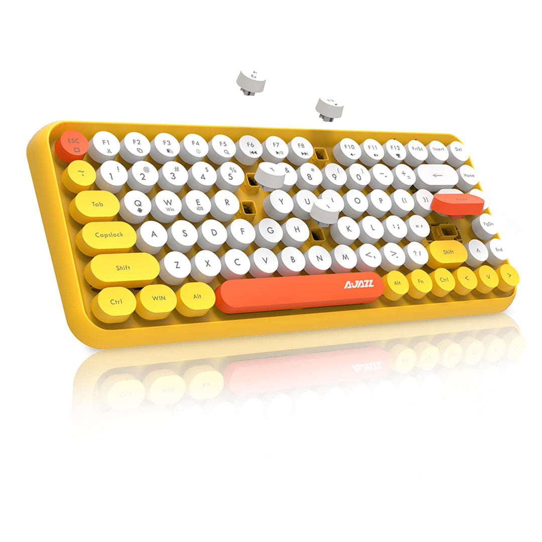 FELiCON 308i Kabellose Retro Tastatur, Bluetooth Silent Cute Computer Tastatur mit Runder Punk Taste