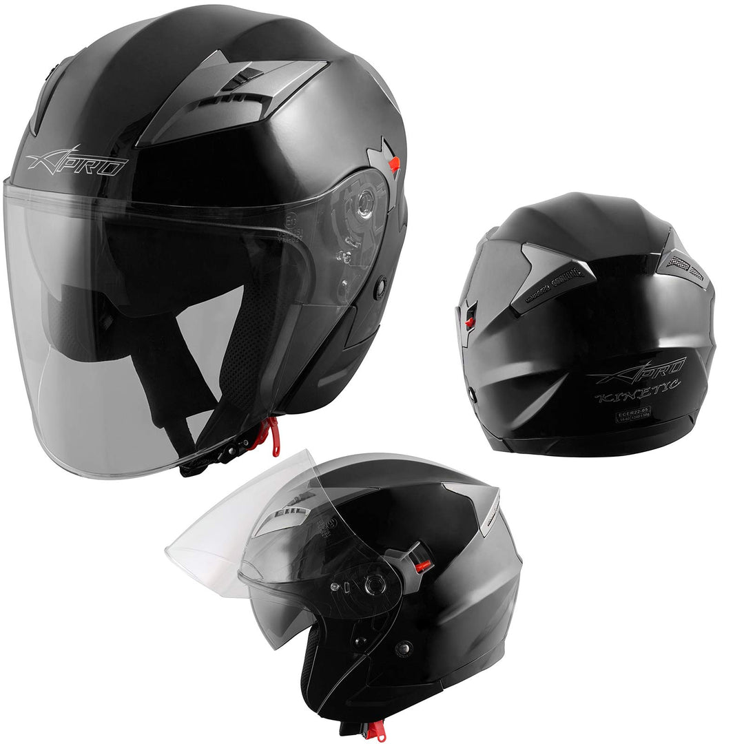 Motorradhelm Helm Sturzhelm Jethelm Roller Innensonnenblende Visier 61-62 cm (XL) Schwarz, 61-62 cm