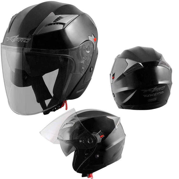 Motorradhelm Helm Sturzhelm Jethelm Roller Innensonnenblende Visier 61-62 cm (XL) Schwarz, 61-62 cm
