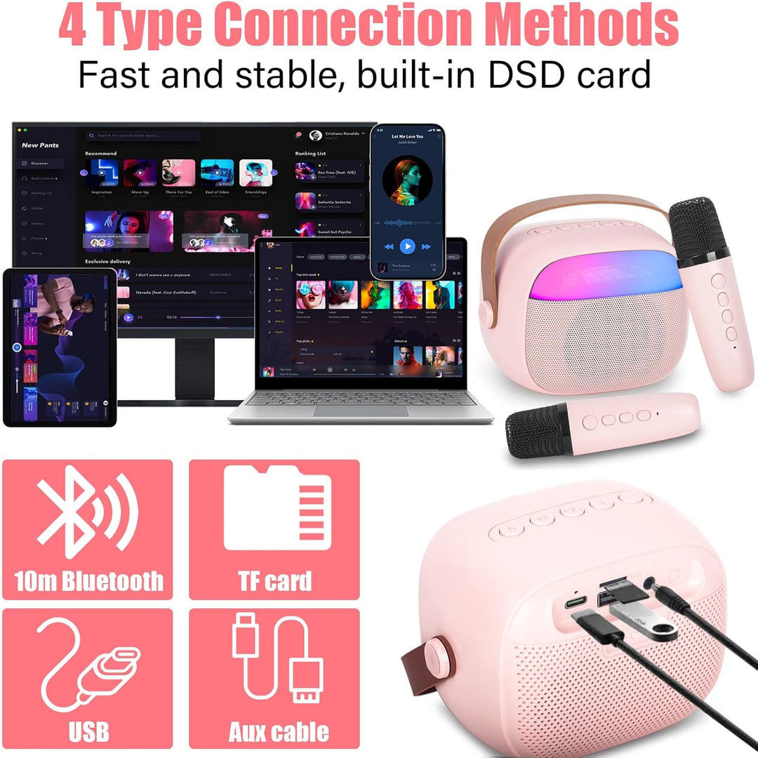 Karaoke Maschine Kinder mit 2 Drahtlosen Mikrofonen, Tragbares Bluetooth KTV Anlage, Lautsprecher mi
