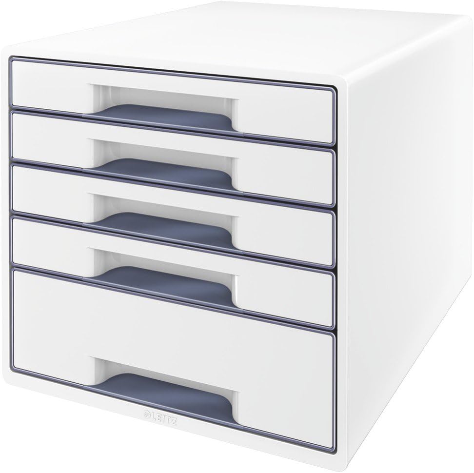 Leitz 52141001 Wow Cube Schubladenbox (Polystyrol) 5 Schubladen perlweiss/grau Perlweiss/Grau Single