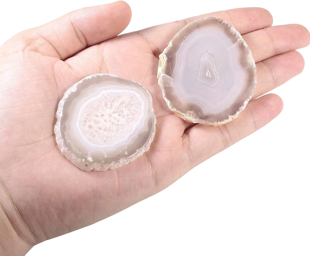 mookaitedecor 12 Stück Natürliche Geode Achat Scheiben, Rund poliert Achat Edelsteine Namen Karten f