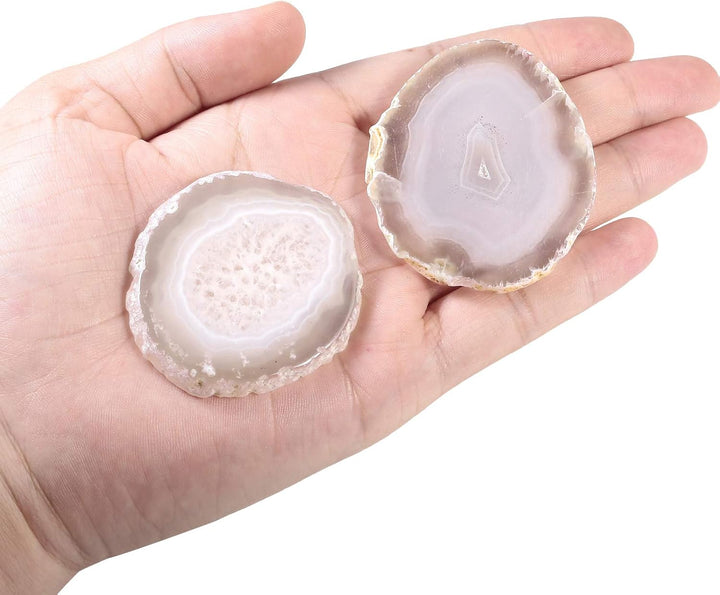 mookaitedecor 12 Stück Natürliche Geode Achat Scheiben, Rund poliert Achat Edelsteine Namen Karten f