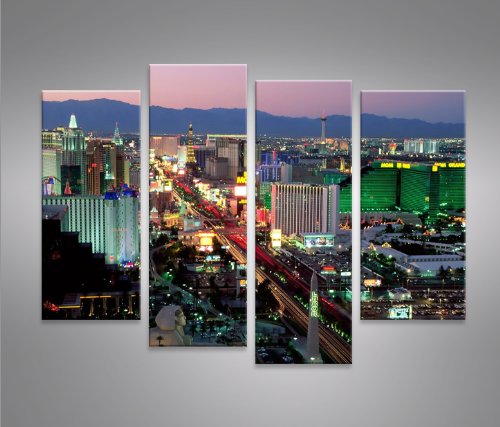 islandburner Bild Bilder auf Leinwand Las Vegas 4er XXL Poster Leinwandbild Wandbild Dekoartikel Woh
