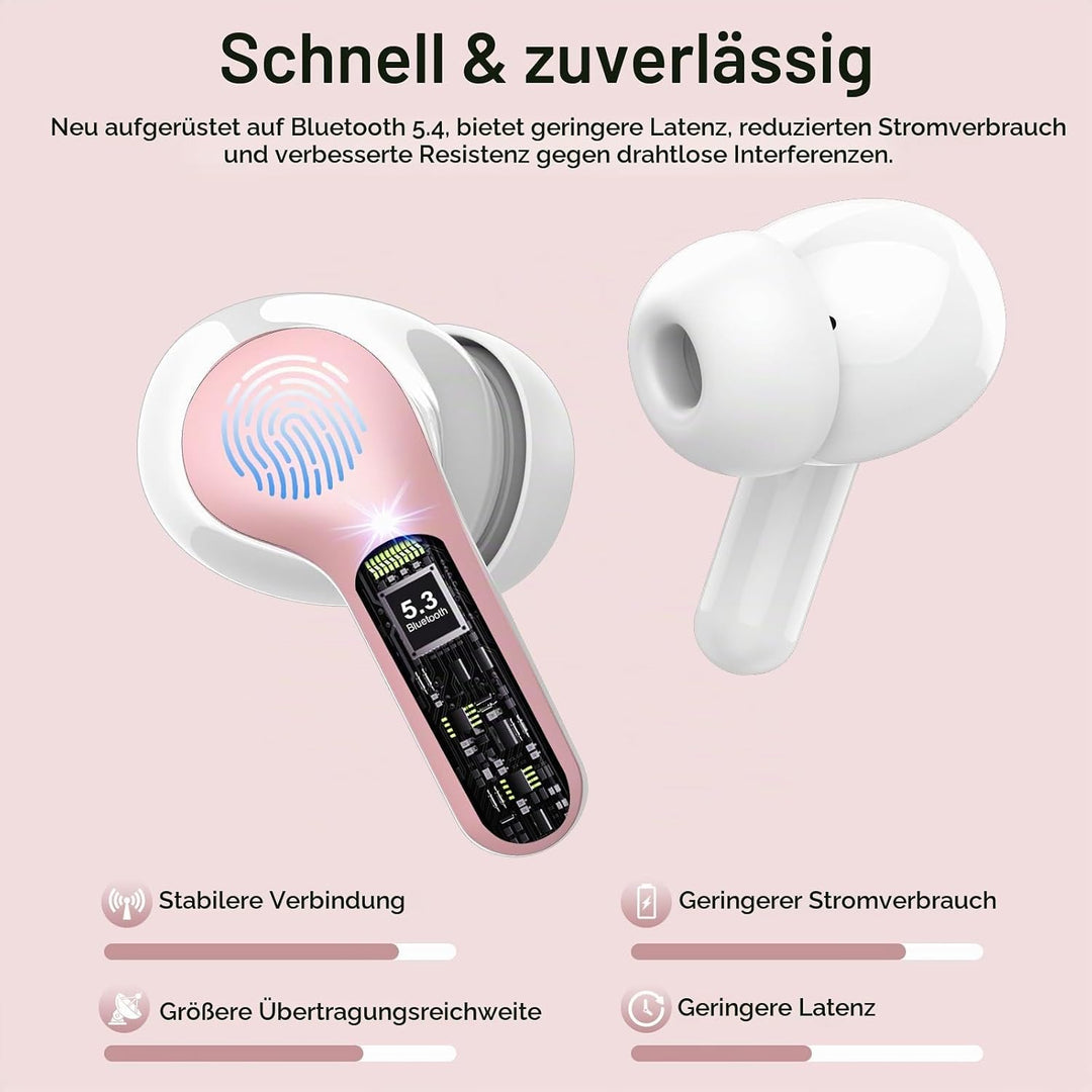 Bluetooth Kopfhörer, Kopfhörer Kabellos Bluetooth 5.4 In Ear, 4 ENC Noise Cancelling Mic Ohrhörer, H