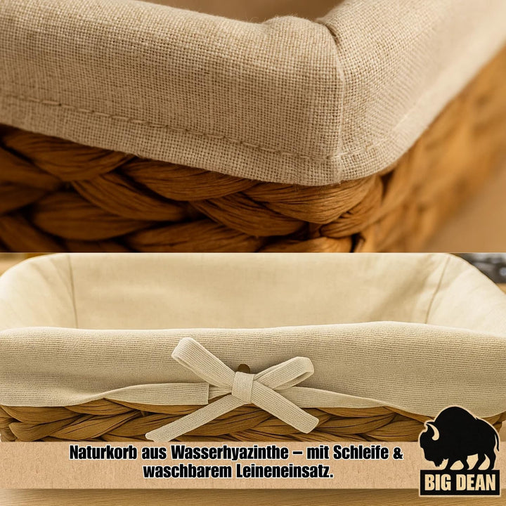BigDean 3er Set Brötchenkorb Brotkörbchen Brotkorb modern geflochten aus Seegras mit Leinentuch