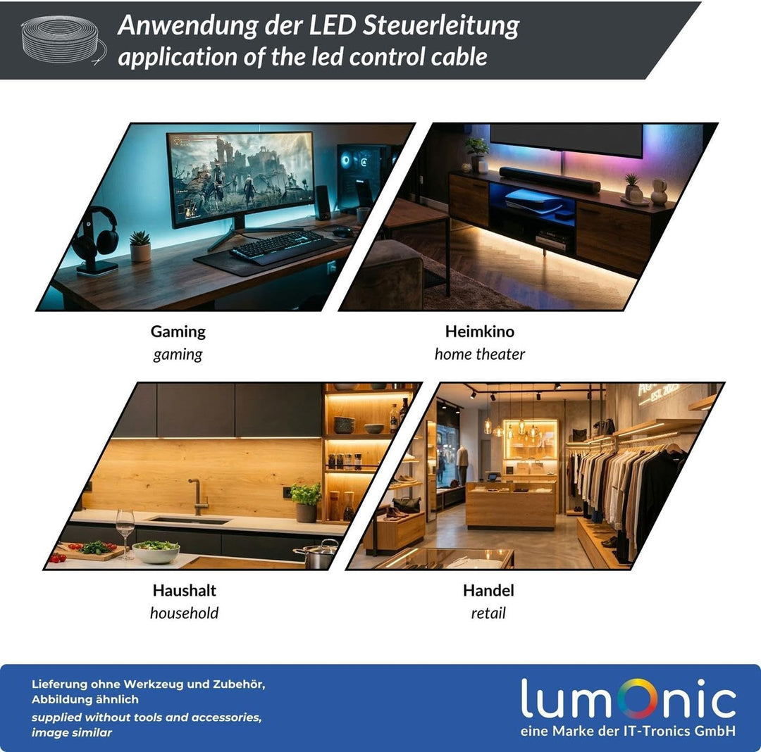 Lumonic 4x 0,34mm² LED Steuerleitung weiss 20m I ummanteltes 4 adriges Kabel flexibel I Geschirmtes