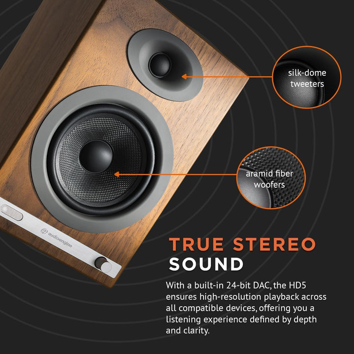 Audioengine HD5 Premium-Lautsprecher | 150 W Audiophile Bluetooth 5.0 mit aptX HD | Eingebauter 24-B