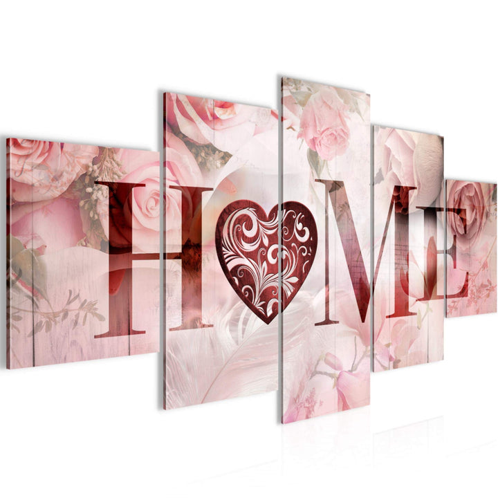 Runa Art Wandbilder Home Vintage 5 Teilig Bild auf Vlies Leinwand Deko Wohnzimmer Rosen Herz Rosa 03