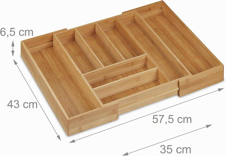 Relaxdays Besteckkasten Bambus, ausziehbar, Besteckeinsatz für Schubladen, Schubladeneinsatz HBT 6,