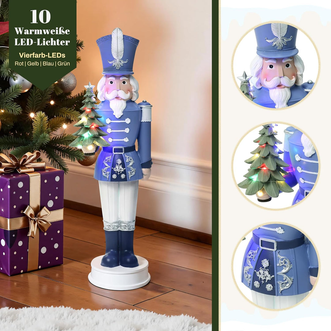Hometopia Nussknacker Figur 56 cm mit LED, Blau, Polyresin, Weihnachtsdeko, Blau