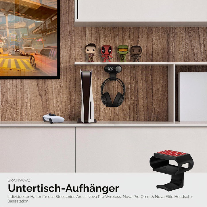 BRAINWAVZ Untertisch-Kopfhörer-Aufhänger für Steelseries Arctis Nova Pro kabellose Headsets mit Dock