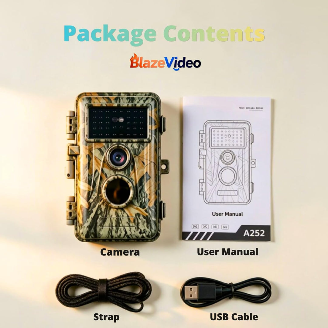 BlazeVideo 24MP Wildkamera Nachtsichtkamera Wildtier Kamera mit 1296P H.264 MPV Video, Bewegungmelde