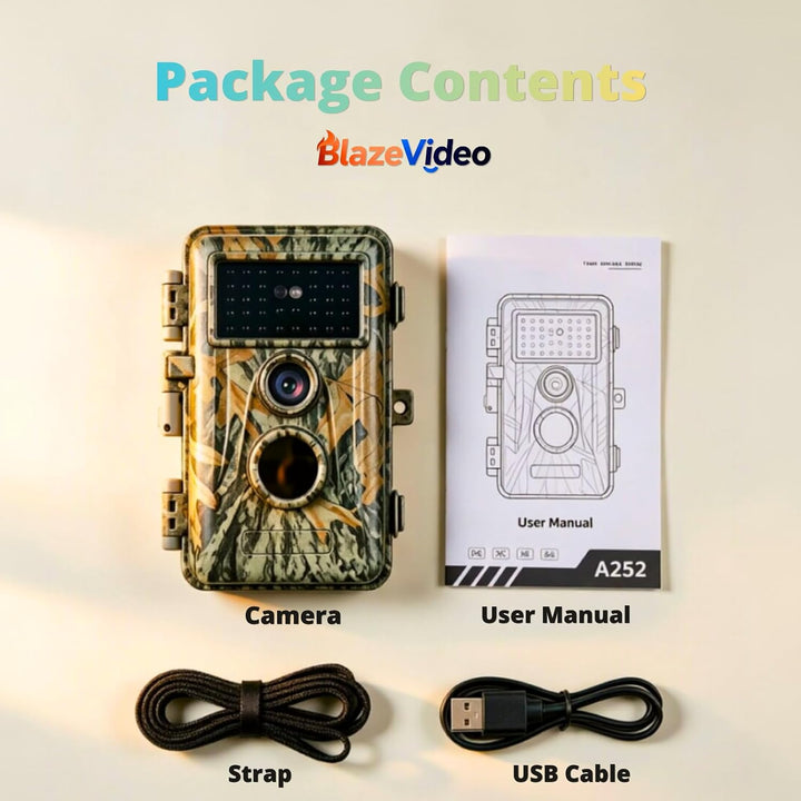 BlazeVideo 24MP Wildkamera Nachtsichtkamera Wildtier Kamera mit 1296P H.264 MPV Video, Bewegungmelde