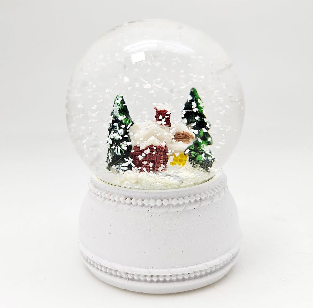 3 süsse Mini-Schneekugeln Winter und Weihnacht | weiss Sockel Nostalgie | Durchmesser 45mm | Höhe 65