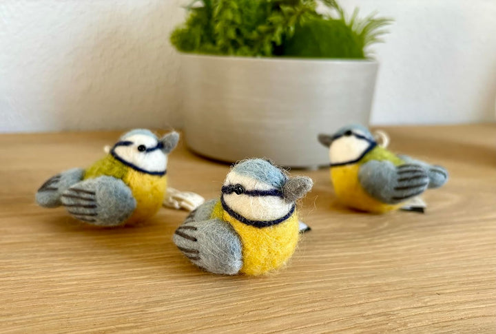 Én Gry &amp; Sif kleine Vögel - Anhänger aus Filz - Frühlings-Deko (3 Stück) (Blaumeisen), Blaumeisen