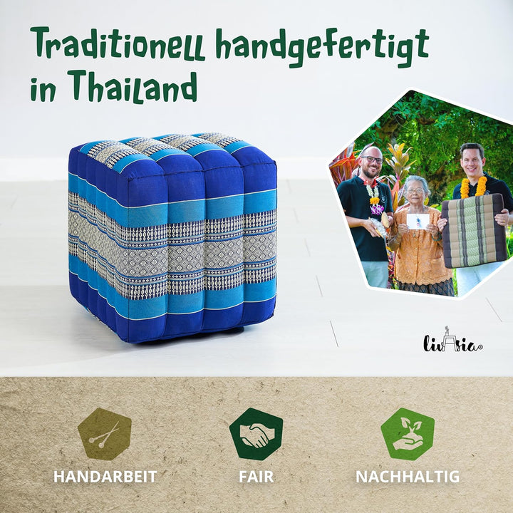 livasia Würfelkissen quadratisch, Sitzhocker mit organischem Kapok, Sitzpouf, Lagerungswürfel vierec