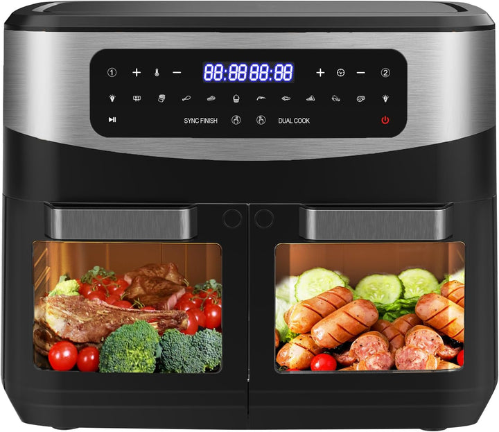 Airfryer Dual Zone 12L - 2600W Heissluftfritteuse mit herausnehmbarem Trenner, XXL Heissluftfritteus